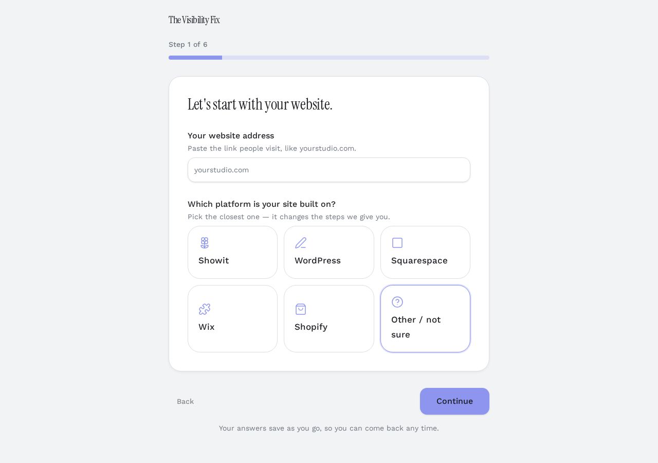 Setup step 1: website address and platform choice